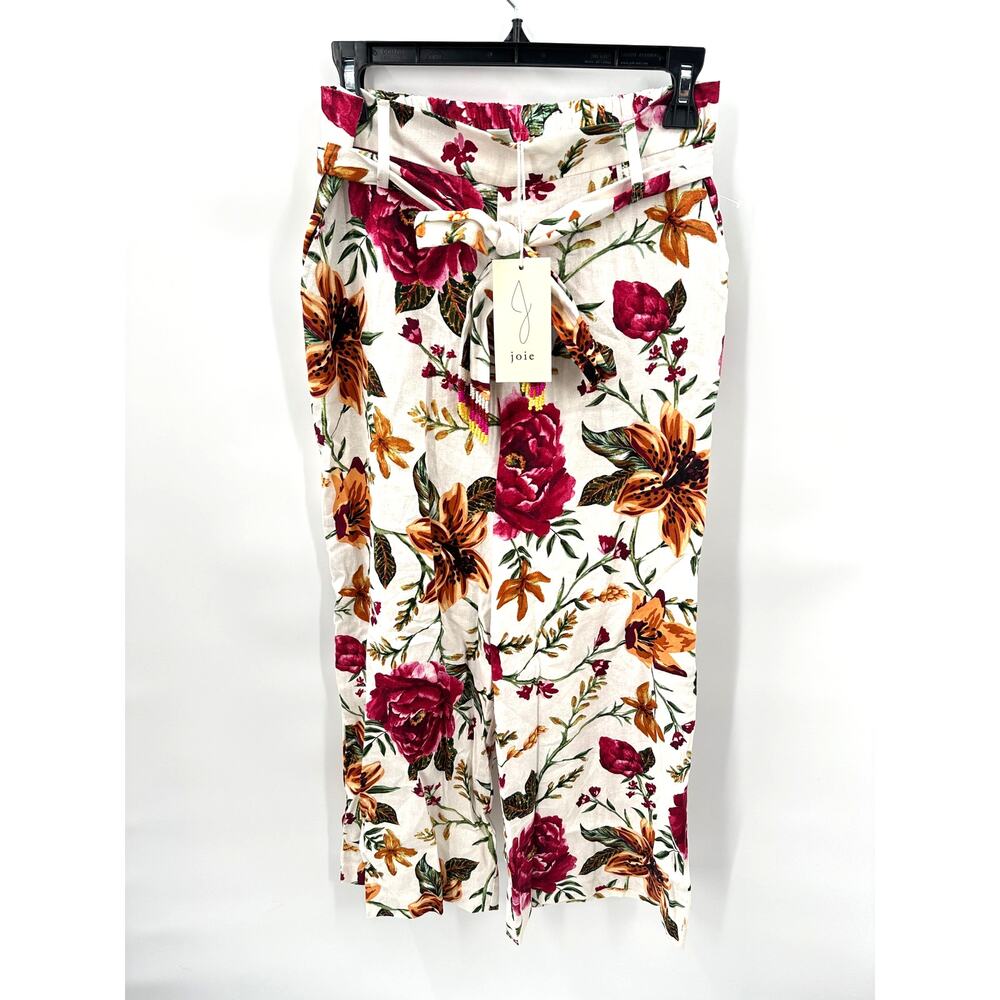 JOIE NWT Floral Tie Waist Wide Leg Linen Pants // 6
